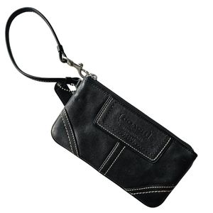 Coach Black Genuine Leather Wristlet with Contrasting Stitching